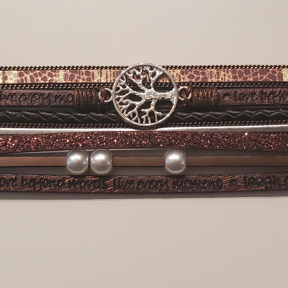 Tree of Life Leather Wrap Bracelet with Magnetic Closure.